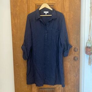 Michael Stars linen tunic dress navy blue size 2x roll tab sleeve pockets